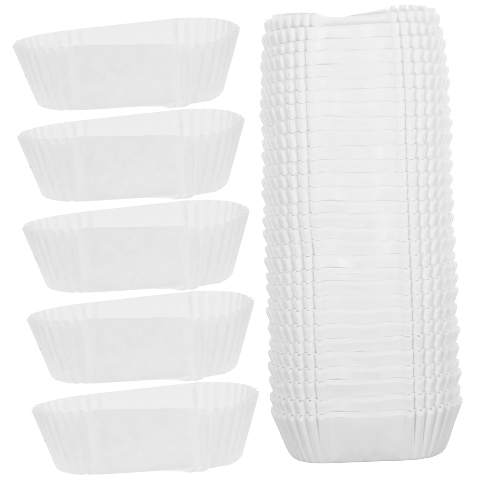 MAGICLULU 4 Stück Kuchen Tassen Cupcake-Becher Pappbecher zum Backen Backpapierbecher Cupcake-Liner Form Oval Backförmchen aus Muffinpapier Muffinförmchen aus Papier Weiß
