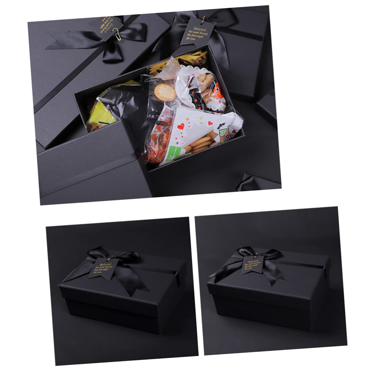 Healeved 6stücke Elegante Schwarze Geschenkkartons Mit Schleife Vielseitige Dekorative Verpackung Für Hochzeiten Valentinstag Partys Und Besondere Anlässe