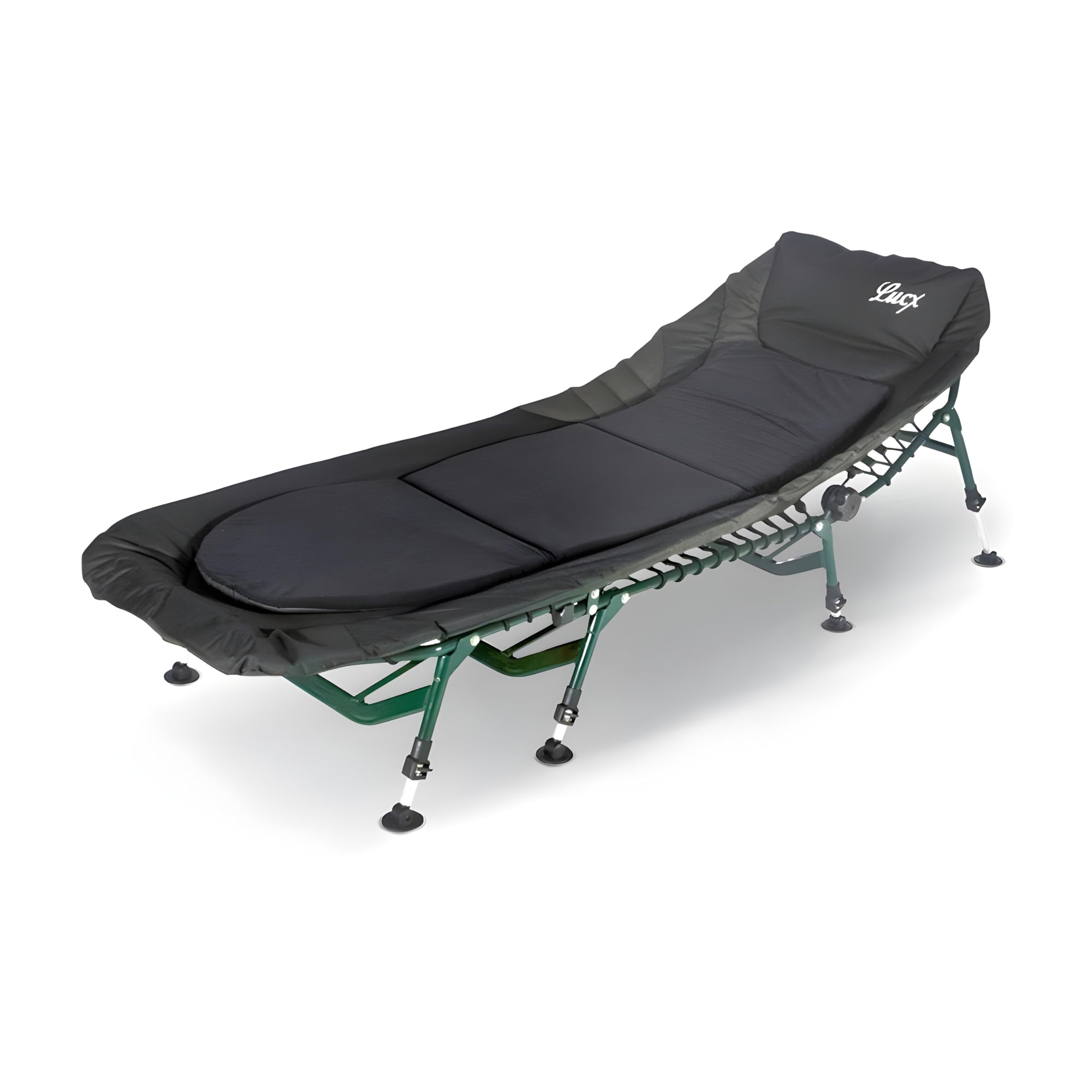 Lucx Komfort Bedchair - 8-Bein Angelliege mit Matratze & Thermobezug - stabile, höhenverstellbare Karpfenliege 210x85 cm - Gartenliege & Campingliege inkl. Kopfkissen