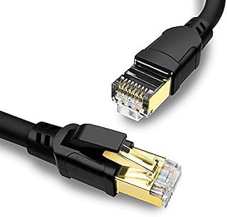 CAT8 Ethernet Cable 1.5ft, High Speed 40Gbps 2000MHz SFTP Internet Network LAN Wire Cables with Gold Plated RJ45 Connector for Router, Modem, PC, Switches, Hub, Laptop, Gaming (1.5ft/ 0.5m)