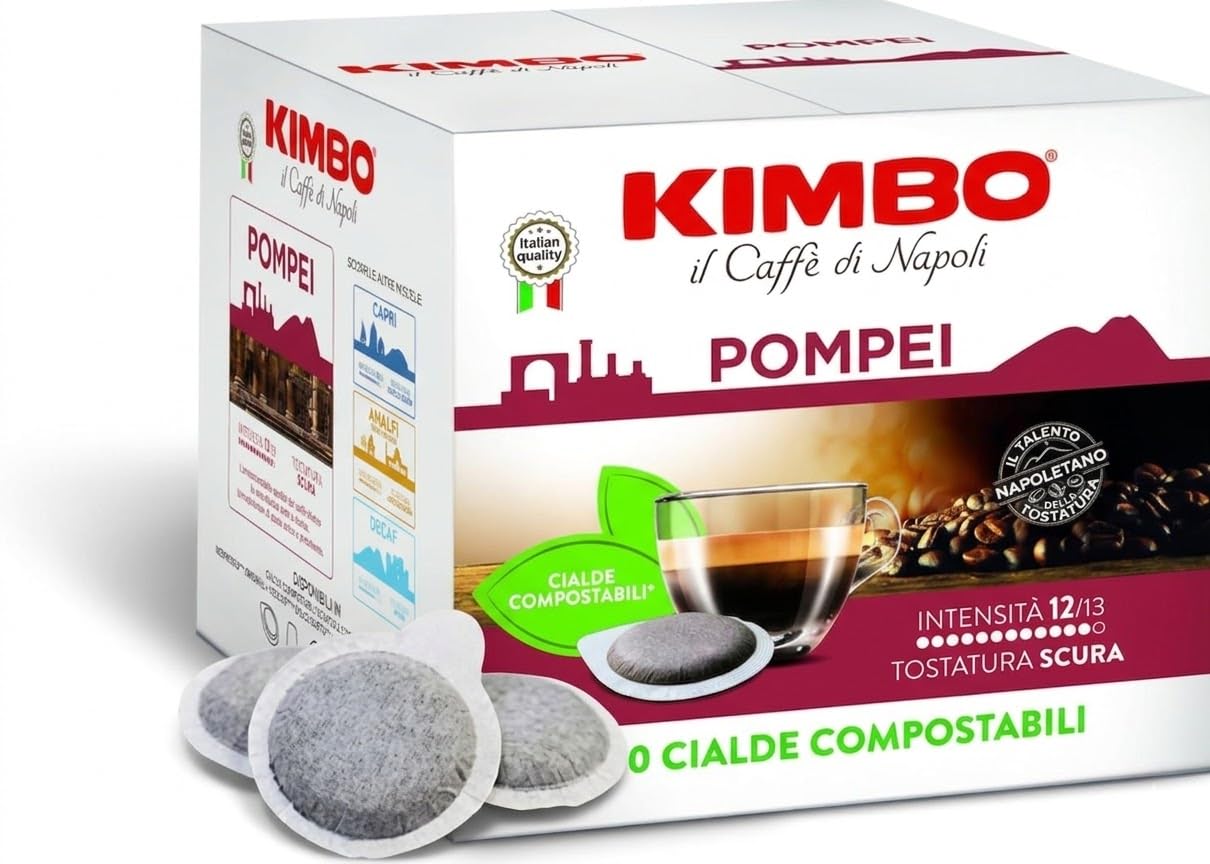 Caffè KIMBO, Le Meraviglie del Gusto, Miscela POMPEI, 300 Cialde Compostabili ESE, Miscela Forte e Decisa, Intensità 12/13, Tostatura Scura, 2 Pack da 150 -DD-