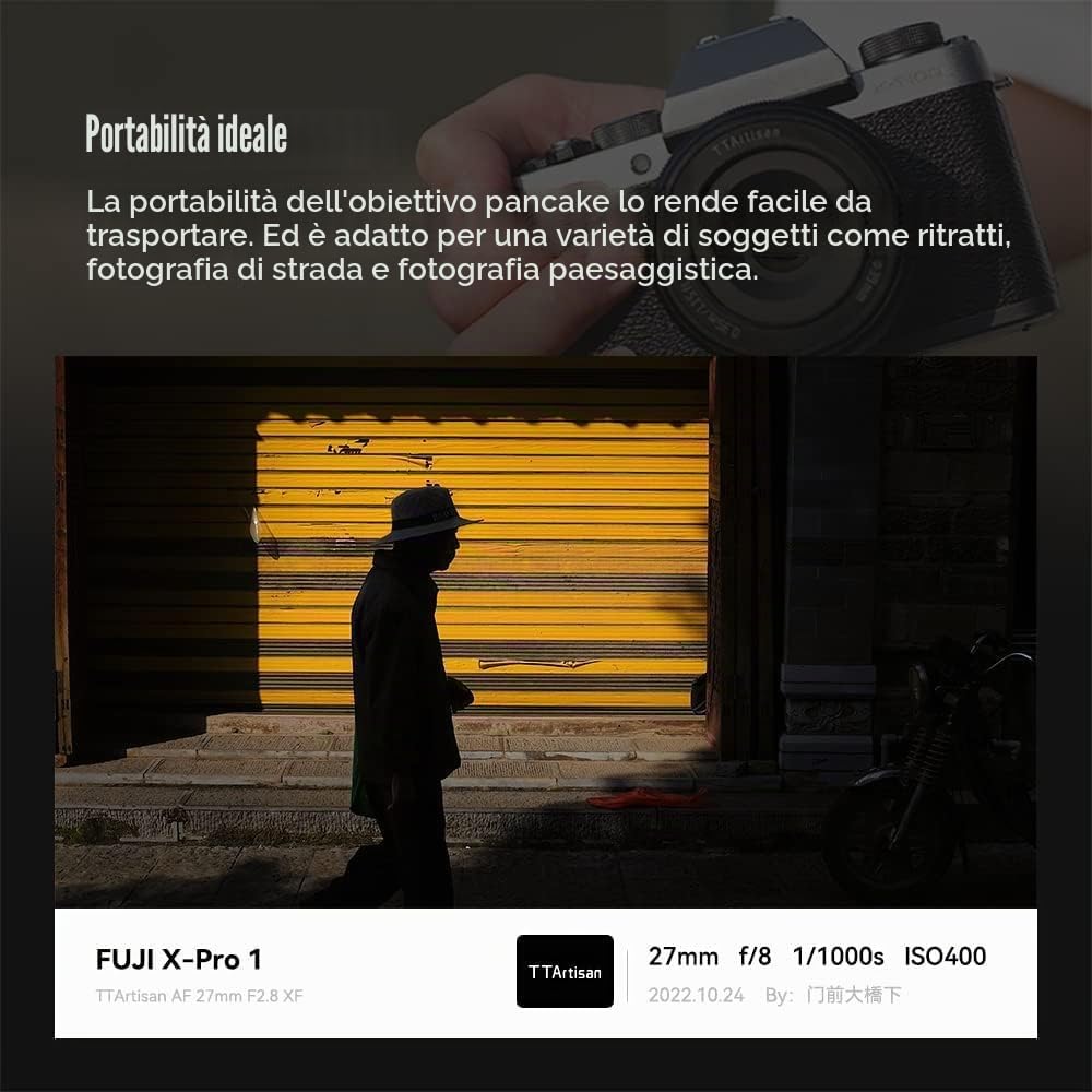 TTARTISAN AF 27mm F2.8 Obiettivo per Fujifilm, Auto Focus Design Leggero Obiettivo Compatibile con Fuji X-Mount Fotocamere XS10 X-A5 X-A7 X-M1 X-M2 X-E4 X-T1 X-T10 X-T2(Argento)