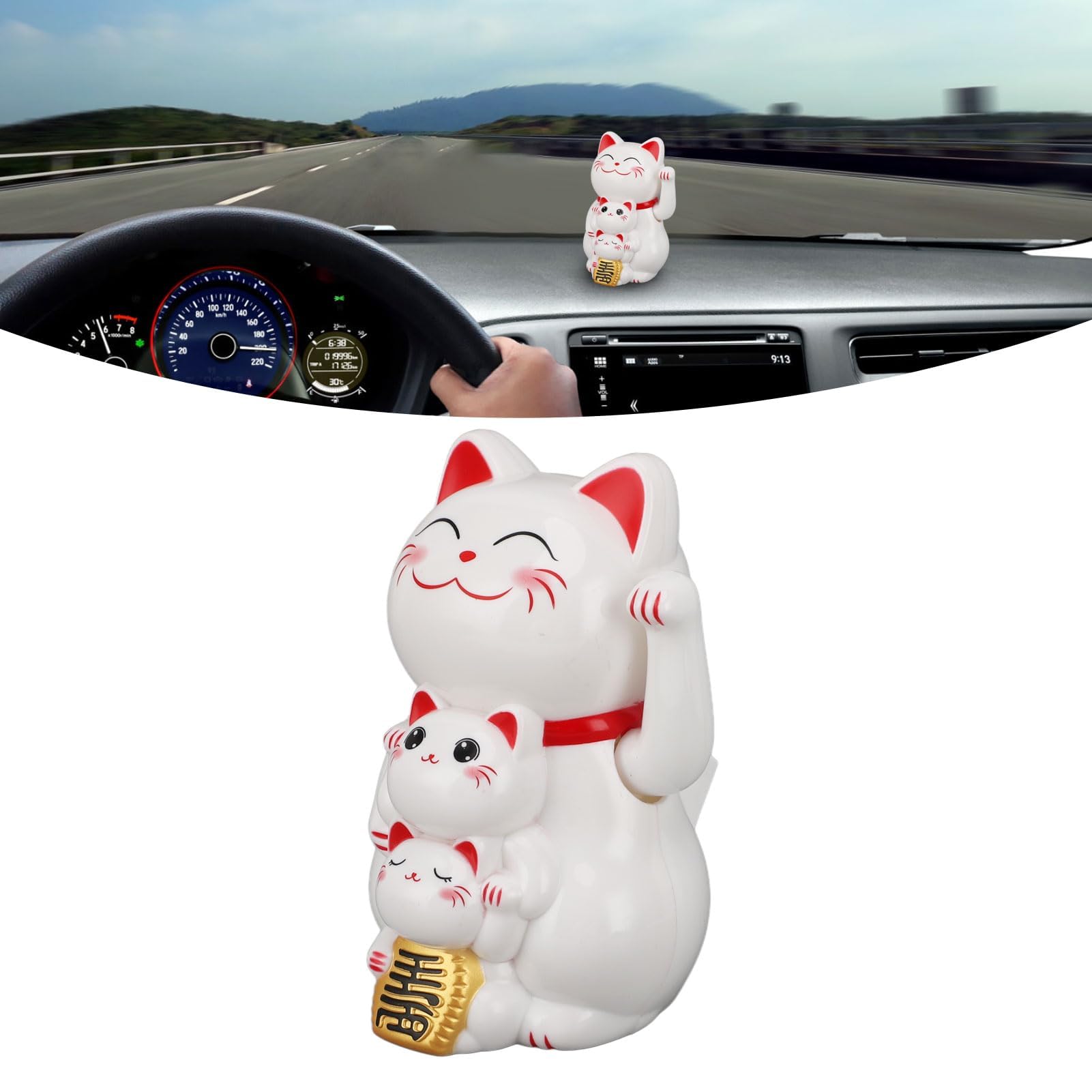 Braccio che agita il gatto fortunato, ornamento Maneki Neko che agita la mano automatico del gatto cinese a energia solare da 4,5 pollici per il desktop dell'auto (Bianco)