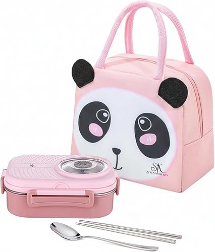 Lonchera Bento para niños con bolsa, caja Bento de acero inoxidable a prueba de fugas para la escuela, 3 compartimentos, cuenco de sopa, cuchara y