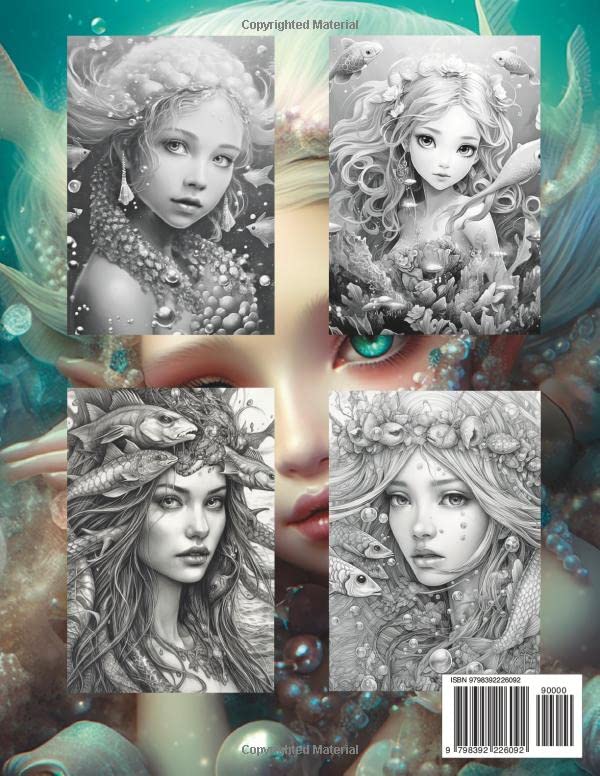 Miniatura 2 de Fantasy Coloring Book Beautiful Mermaids Complete Series For Adults and Teens 100 Black Line and Grayscale Mermaid Images