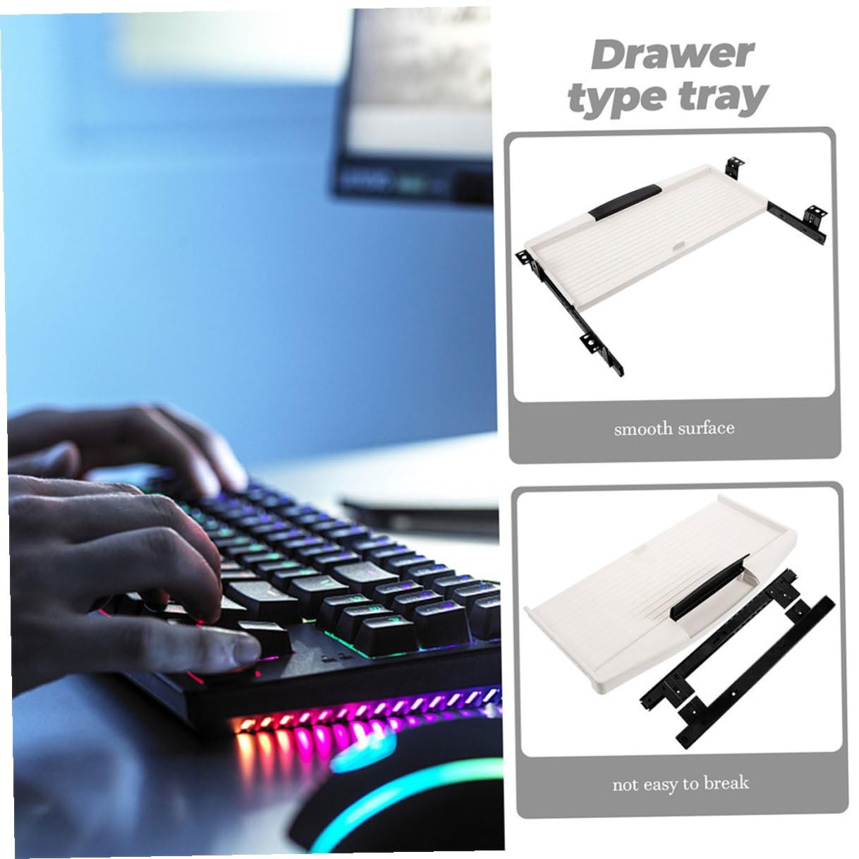 VILLCASE Bandeja de Teclado Deslizante bajo Escritorio con Rieles Suaves Soporte Ergonómico para Teclado y Ratón Fácil Instalación Diseño Práctico para Oficina y Mesa Pública