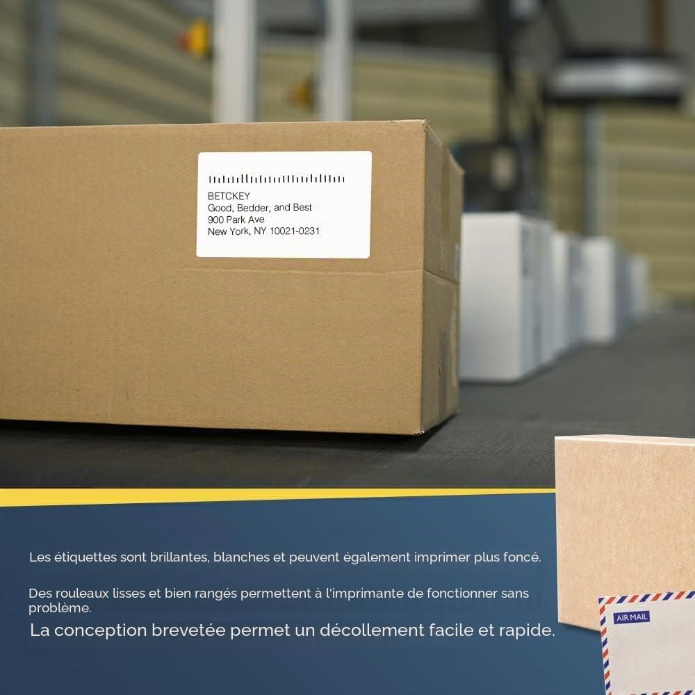 BETCKEY - 10 Rouleaux DK-11202 Étiquettes de Transport Compatible avec Brother, 62mm x 100mm, 3000 Étiquettes pour Imprimantes d'Étiquettes QL Brother