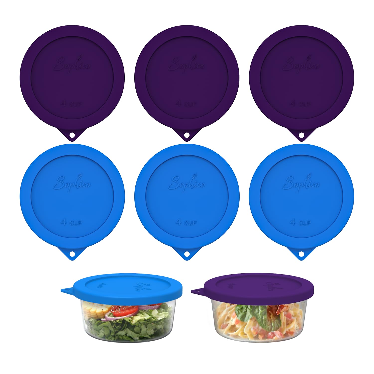 SOPHICO 4 Cup Silicone Lids Replacement for Pyrex &amp; Anchor Hocking 7201-PC