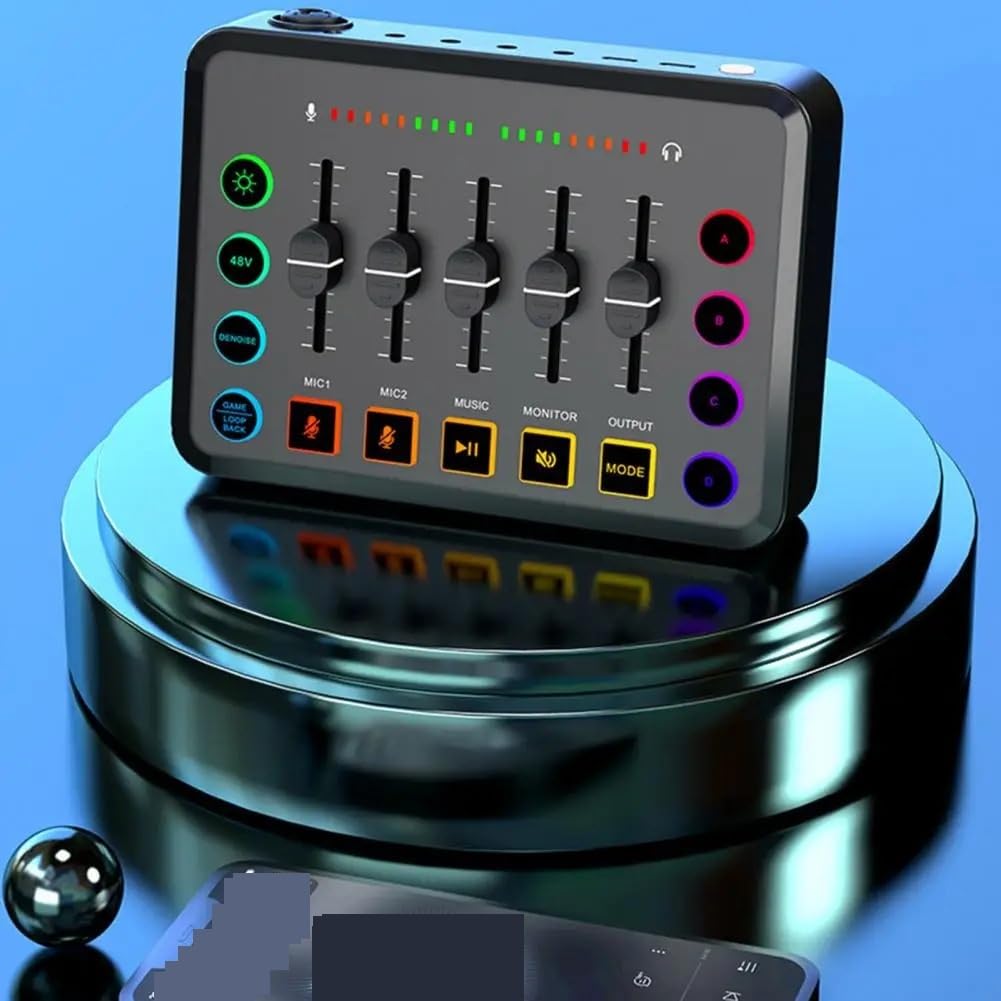DJ-Controller, 3-teiliger Podcast-Mixer, RGB-Gaming-Mixer mit Bluetooth-Streaming-Schnittstelle, externe Soundkarte