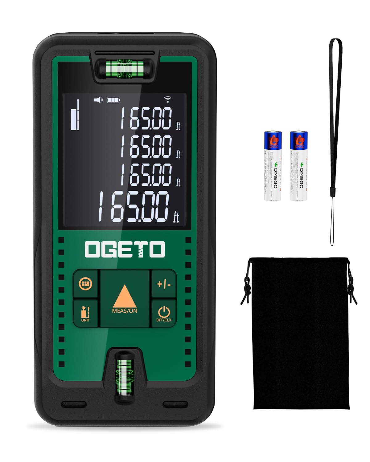 Laser Measure Device,OGETO Laser Distance Meter IP54 Portable Digital Measure Tool Range Finder with Bubble Levels and Large LCD Backlit