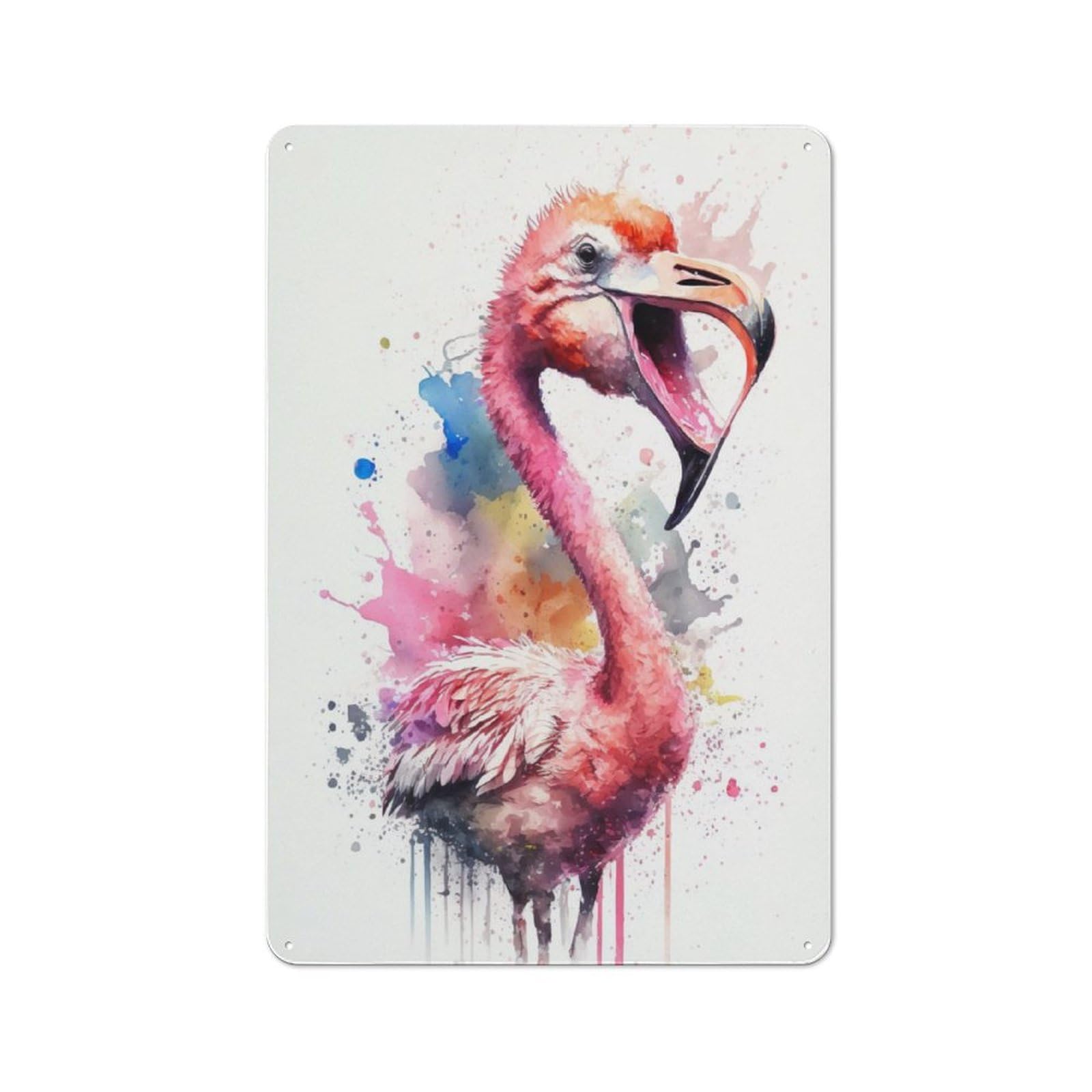 Junmoney Flamingo Watercolor Retro Tin Wall Plaque 30X20cm Featuring For Pub Or Café, New-Space Wall Decor For Pub Decor Enthusiasts