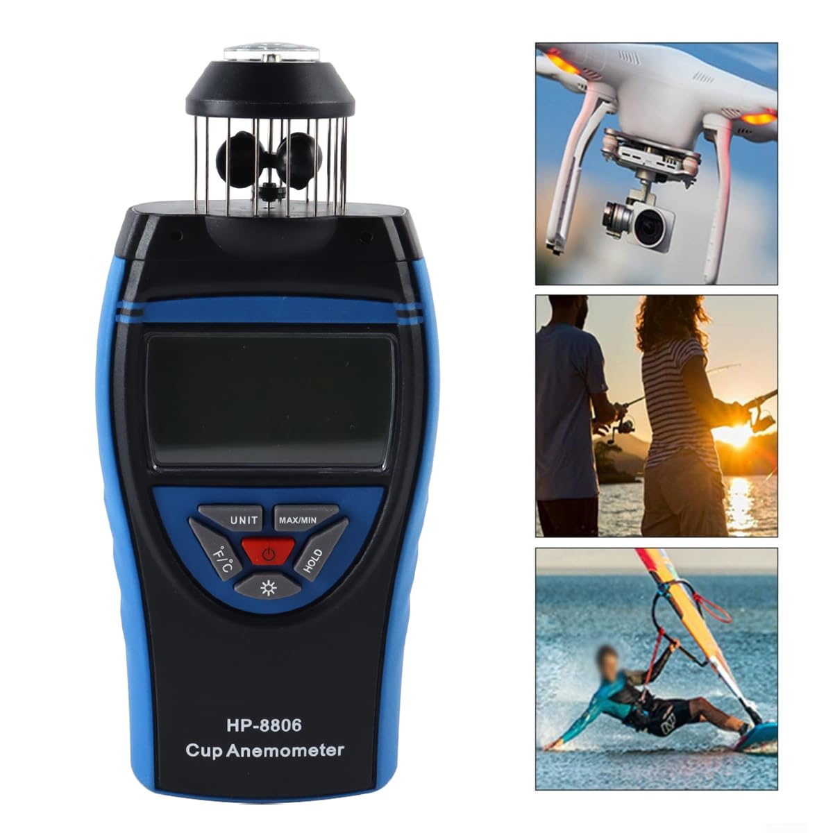 Qury Anemometro portatile ad alta precisione, misuratore di velocità del vento, 0,7-42 m/S, per HVAC con display LCD a bussola