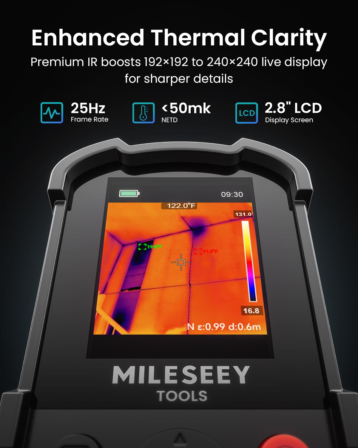 MILESEEY TR10 Caméra Thermique 192 x 192 super résolution, Imageur Thermique Infrarouge, taux de rafraîchissement 25 Hz, camera thermique portable -4°F à 1022°F, durée de vie de la batterie 8 heures