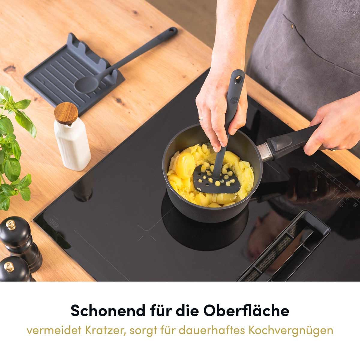 Hoffmann Küchenhelfer-Set, Anthrazit, Silikon-Edelstahlkern, Spülmaschinenfest, Hitzebeständig, Antihaft, Küchenutensilien-Set, Vorteilsset (16-teilig)