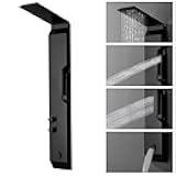 Homevacious 4 IN 1 Stainless Steel Multi-Function Shower Panel Tower System Rainfall Shower Head Massage Body Jets Handheld Shower and Bath Tub Spout Wall Mounted Bathroom Shower Panel Matte Black