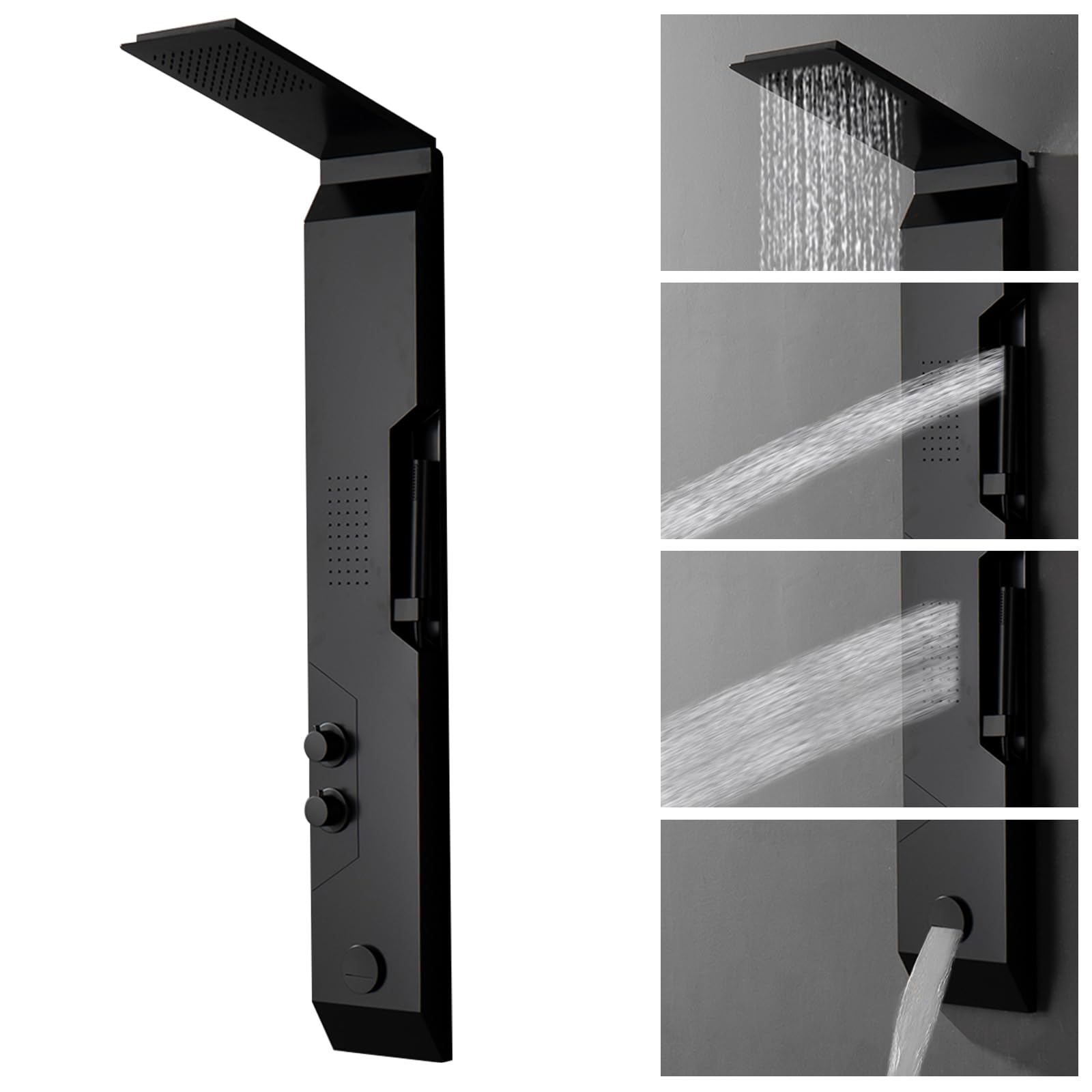 Homevacious 4 IN 1 Stainless Steel Multi-Function Shower Panel Tower System Rainfall Shower Head Massage Body Jets Handheld Shower and Bath Tub Spout Wall Mounted Bathroom Shower Panel Matte Black