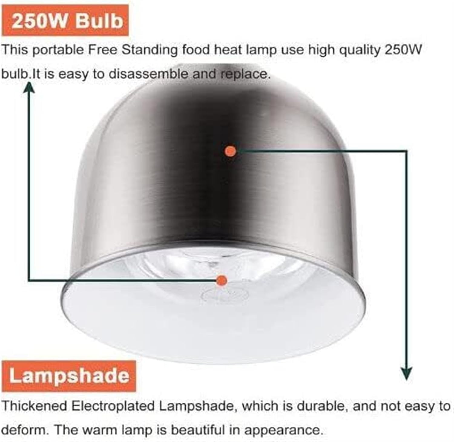 Riscaldamento rapido Lampade for Riscaldamento e conservazione di Alimenti Commerciali, Commerciali e domestiche(Silver)