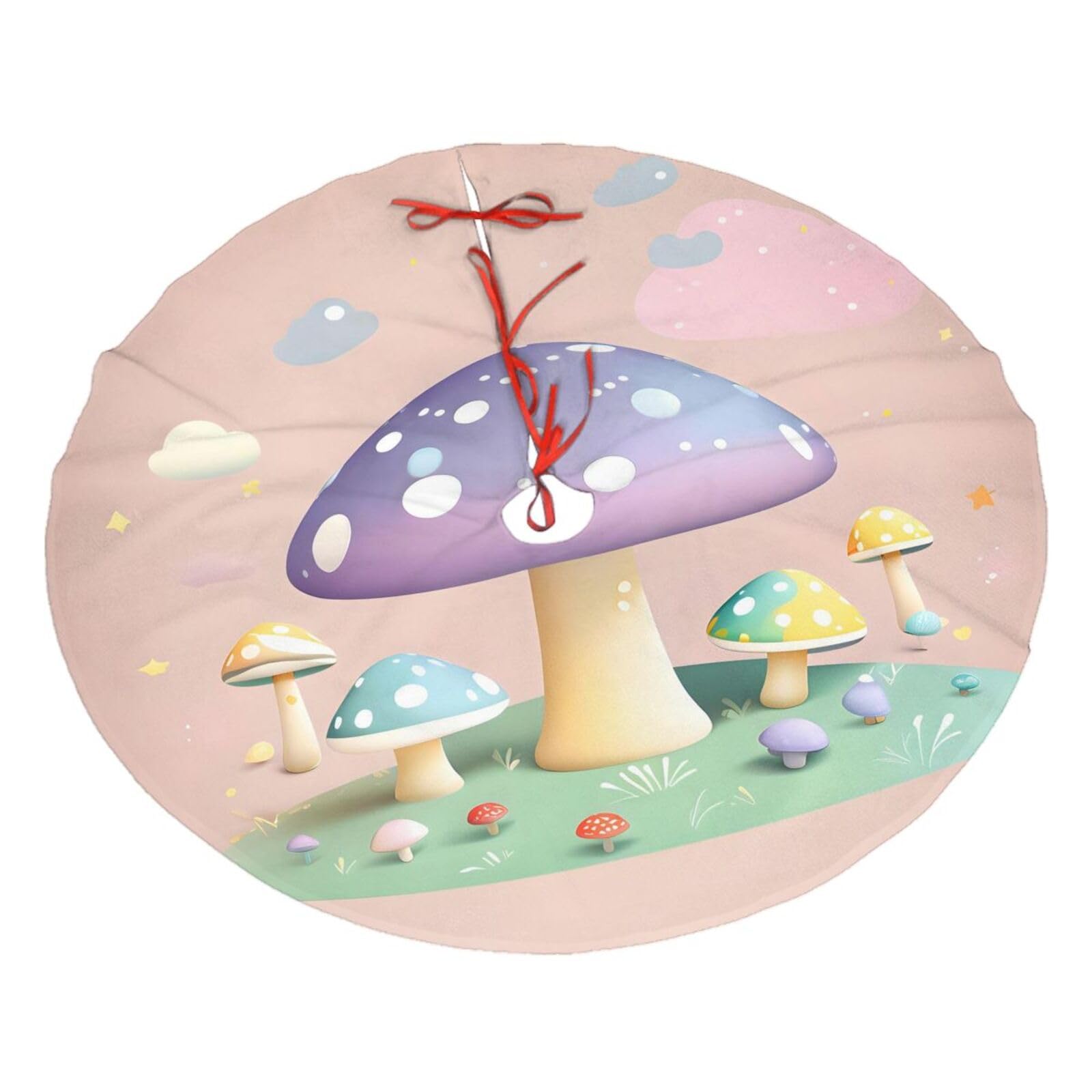 Cartoon Mushroom Printed Christmas Tree Skirt Christmas Plush Tree Skirt 36 inches (about91 cm) ChristmasIndoor and Outdoor