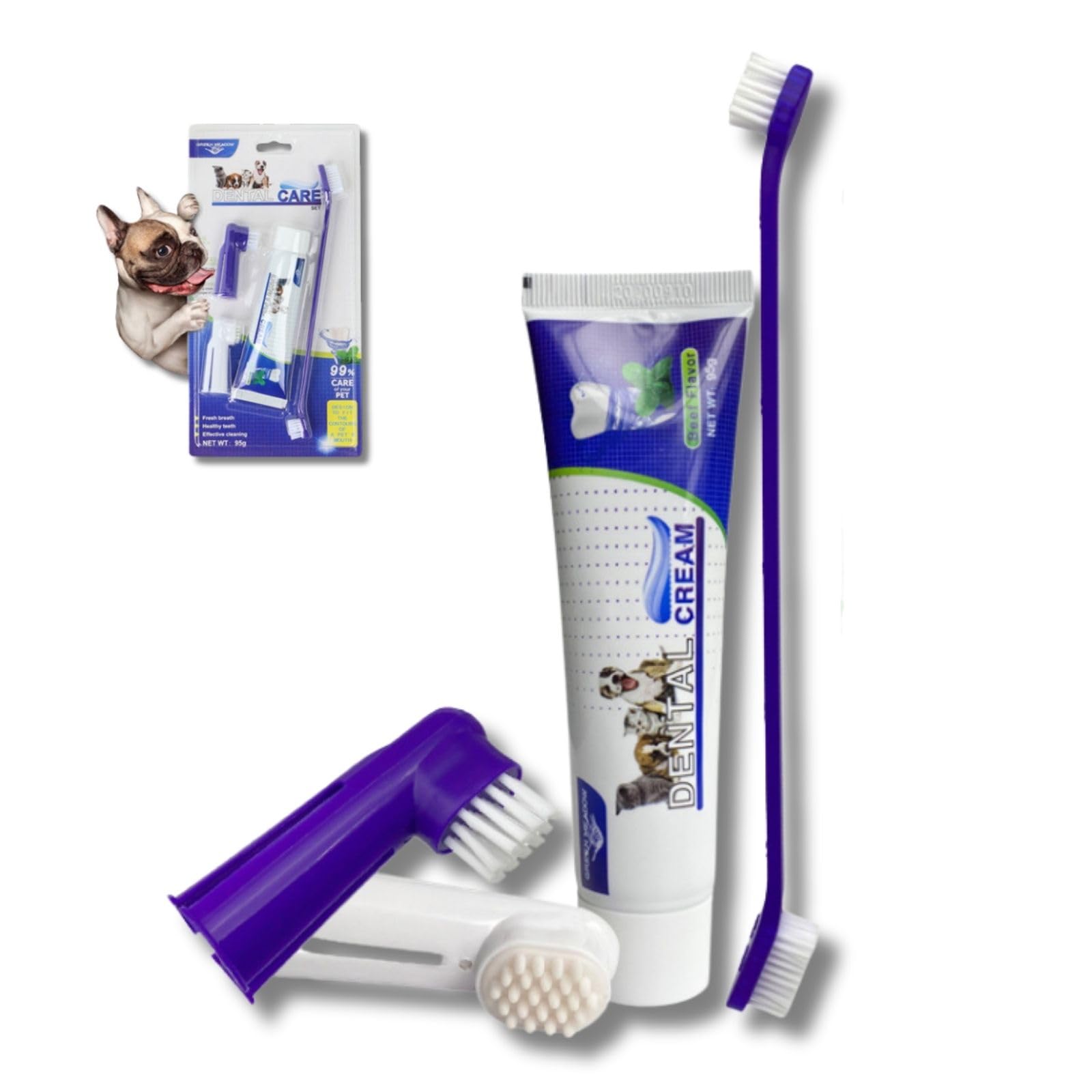 Rnlrclrl Dog Toothpaste and Toothbrush Set Dog Dental Care Fresh Breath Kit,Dual Ended Toothbrush,2 Pack Finger Toothbrushs
