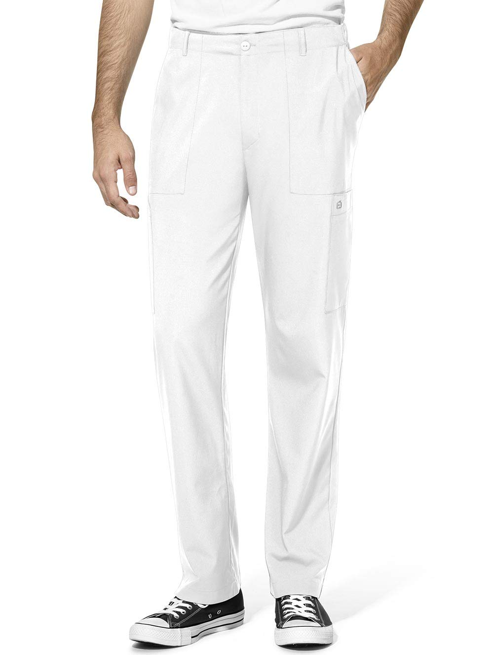 Wink W123 Men's Flat Front Cargo Scrub Pant, White, XS