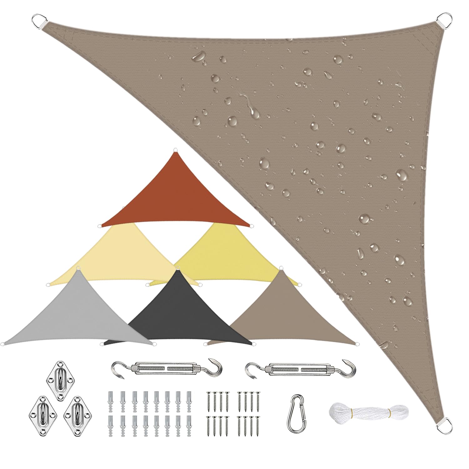Sichtschutz Sonnensegel Wasserdicht Dreieckigig 2x2x2.8m aus PES-Polyester 95% UV-Schutz Witterungsbeständig Reißfest Viele Größen und Farben mit Befestigungsset für Terrasse Garten, Khaki