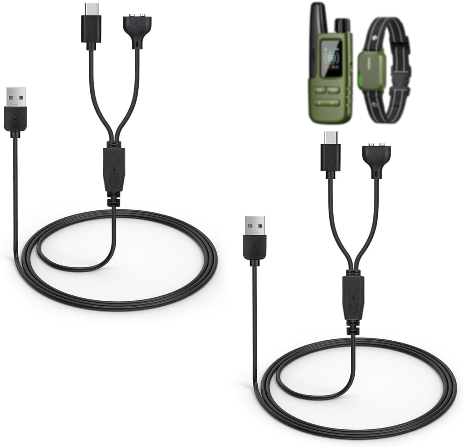 2-Pack Dog Shock Collar Charger Cord Replacement for Jugbow Training Collar, 2-in-1 Magnetic and USB C Charging Cable