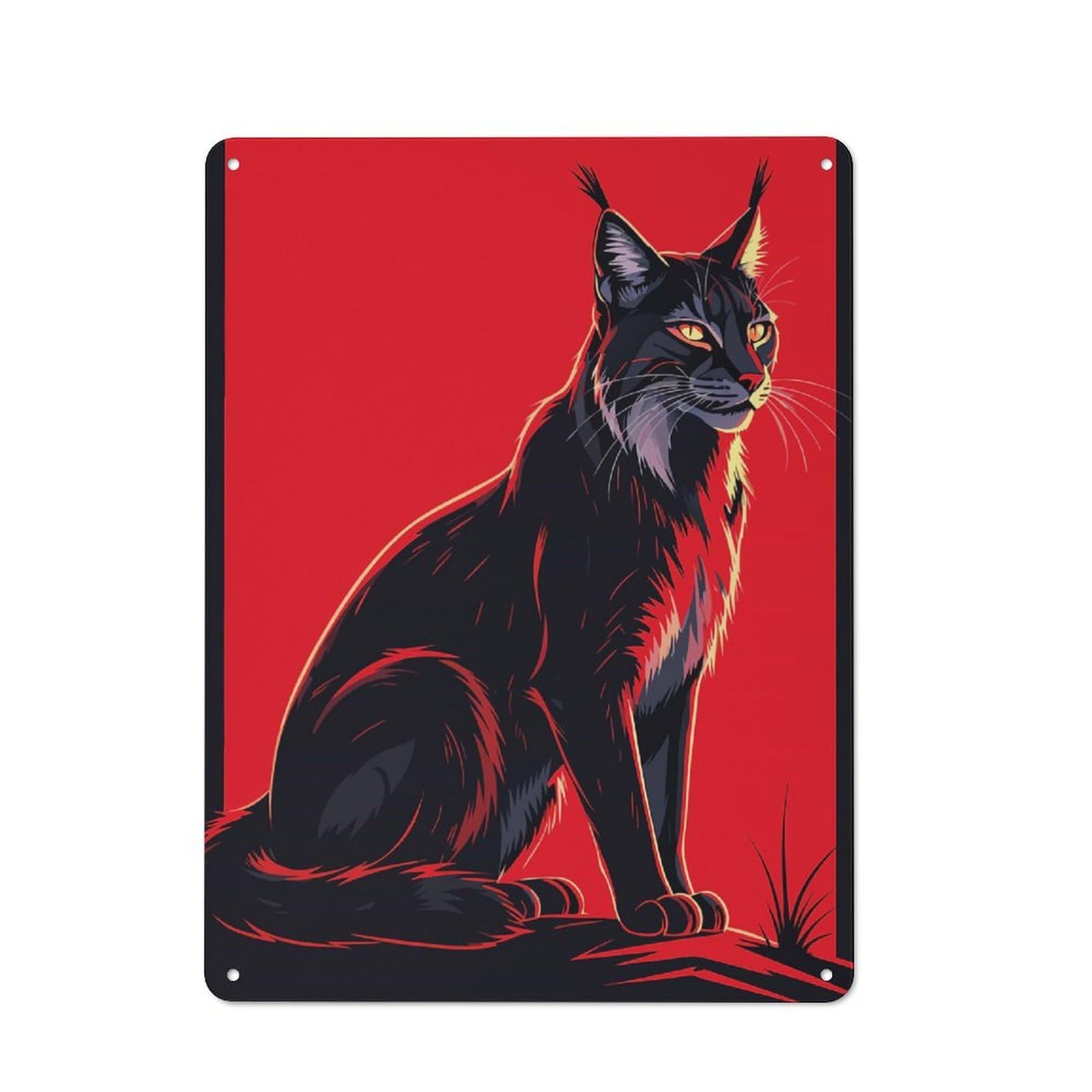 Vintage Cafe Metal Sign 40x30cm Featuring Lynx Portrait on Red Background, Bistro Wall Plaque for Tea Room, Shop Wall Or Breakfast Area