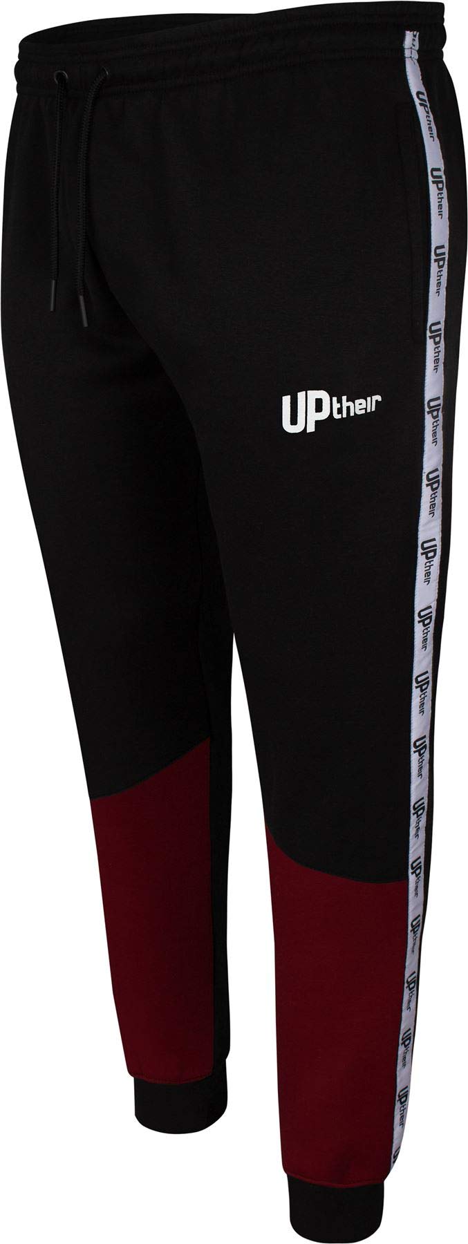 Uptheir Men's Epic Joggers with Branded Taping - Black Burgundy (UK, Alpha, L, Regular, Regular)
