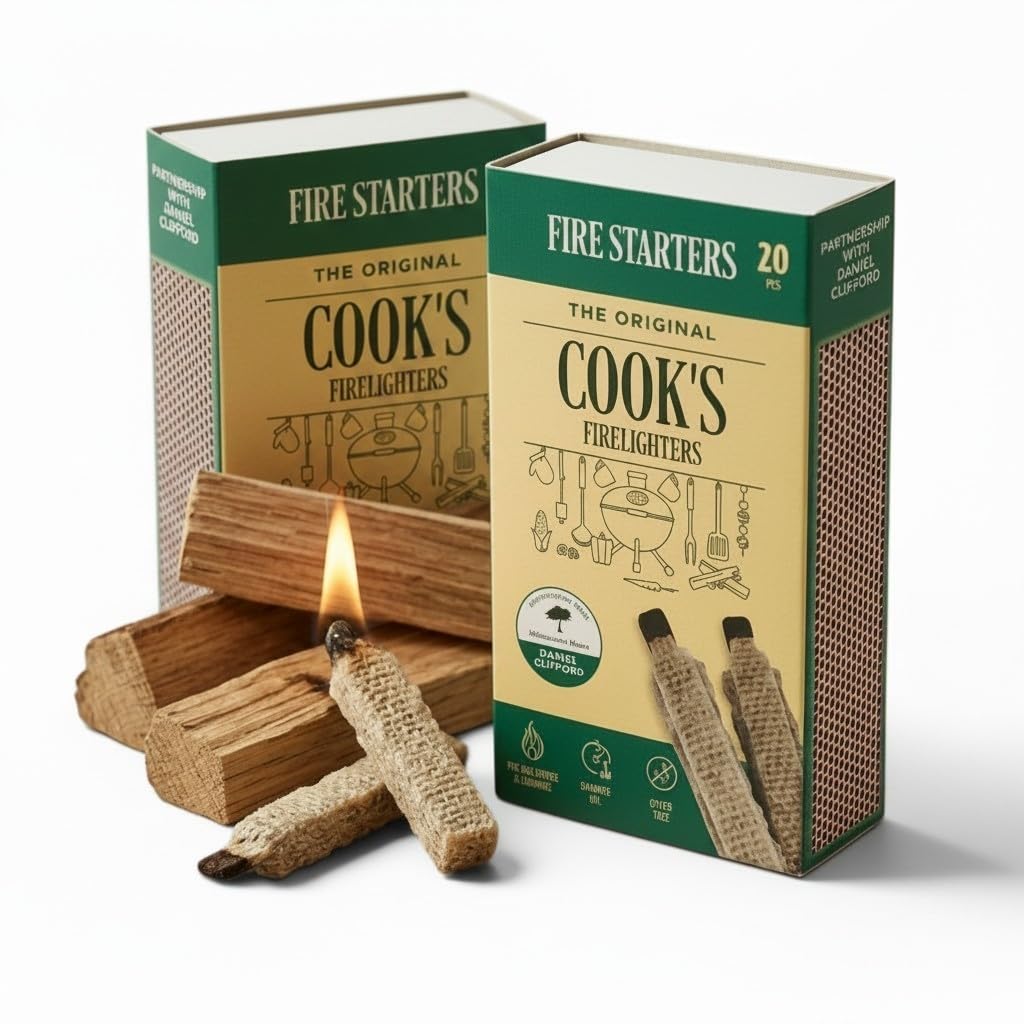 Cook's Firelighters 2-in-1 Match & Fire Starters-20pcs Multi-Use Fire Starter Sticks, Compact Strike-on-Box Clean Burning Instant Light for BBQ Grills, Wood Stoves, Campfires & Travel (2-Pack, 40pcs)
