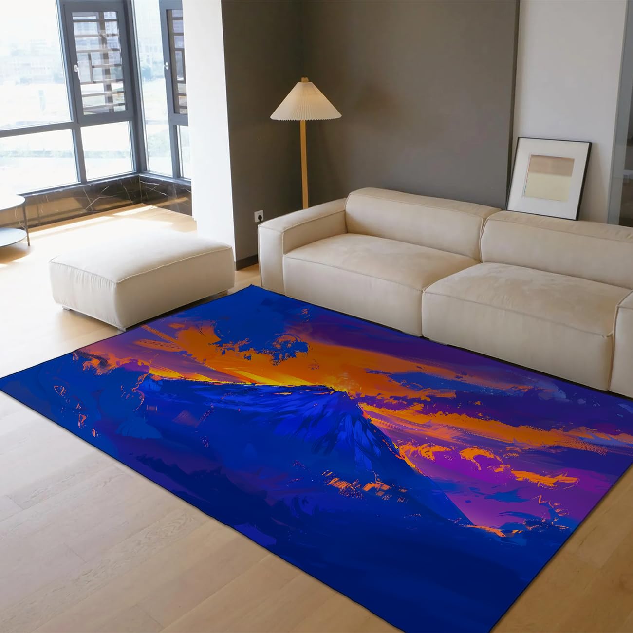 Tapis lavable grand format anti-tache salon moderne abstrait 200x300