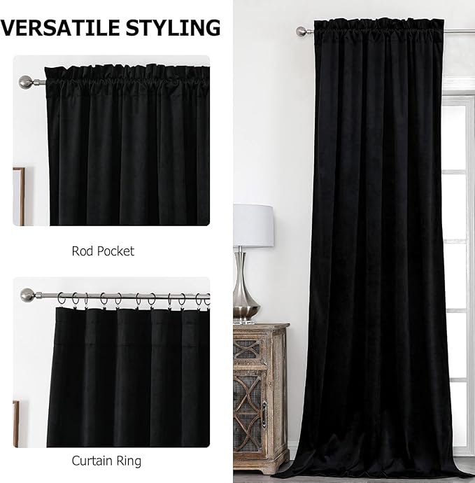 Cortina de Terciopelo Negro Benedeco 42x120 pulgadas miniatura 3