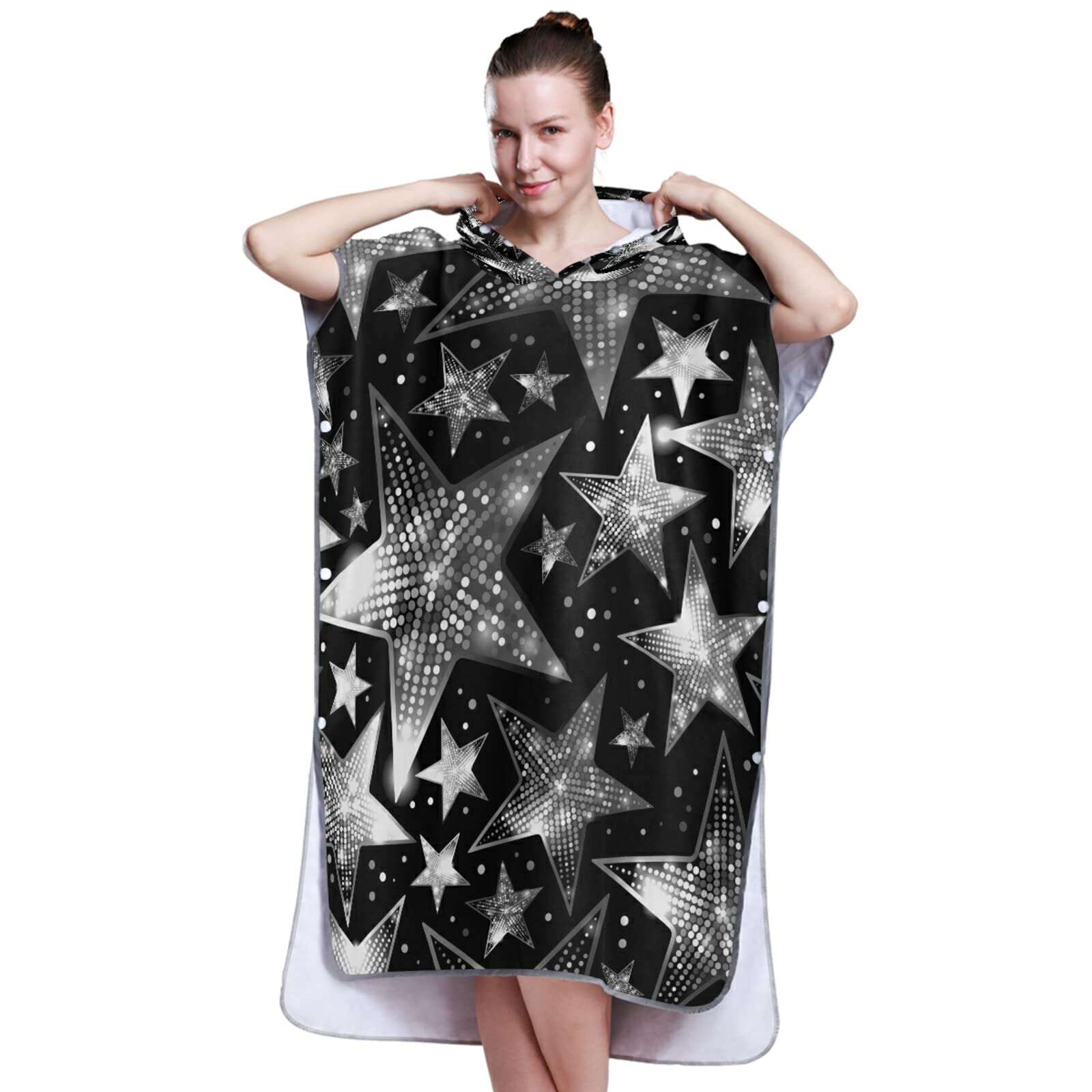 Poncho de surf noir avec capuche et poche, séchage rapide, en microfibre pour bain, plage, extérieur
