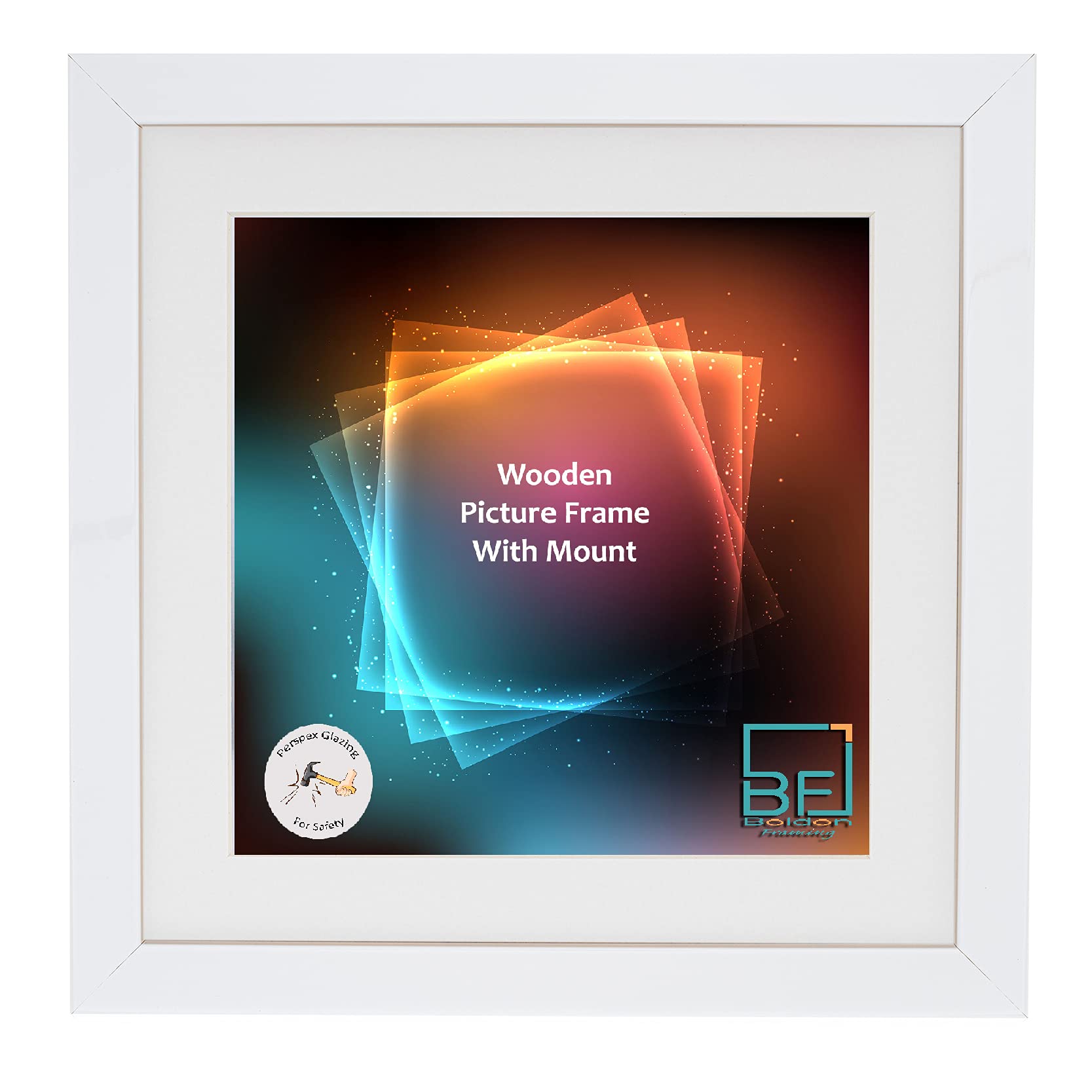 Boldon Framing - White Gloss, Square Thin Photo Frame in Solid Wood with White Wall Mount, 40x40cm- Pic Size 30x30cm Picture Display