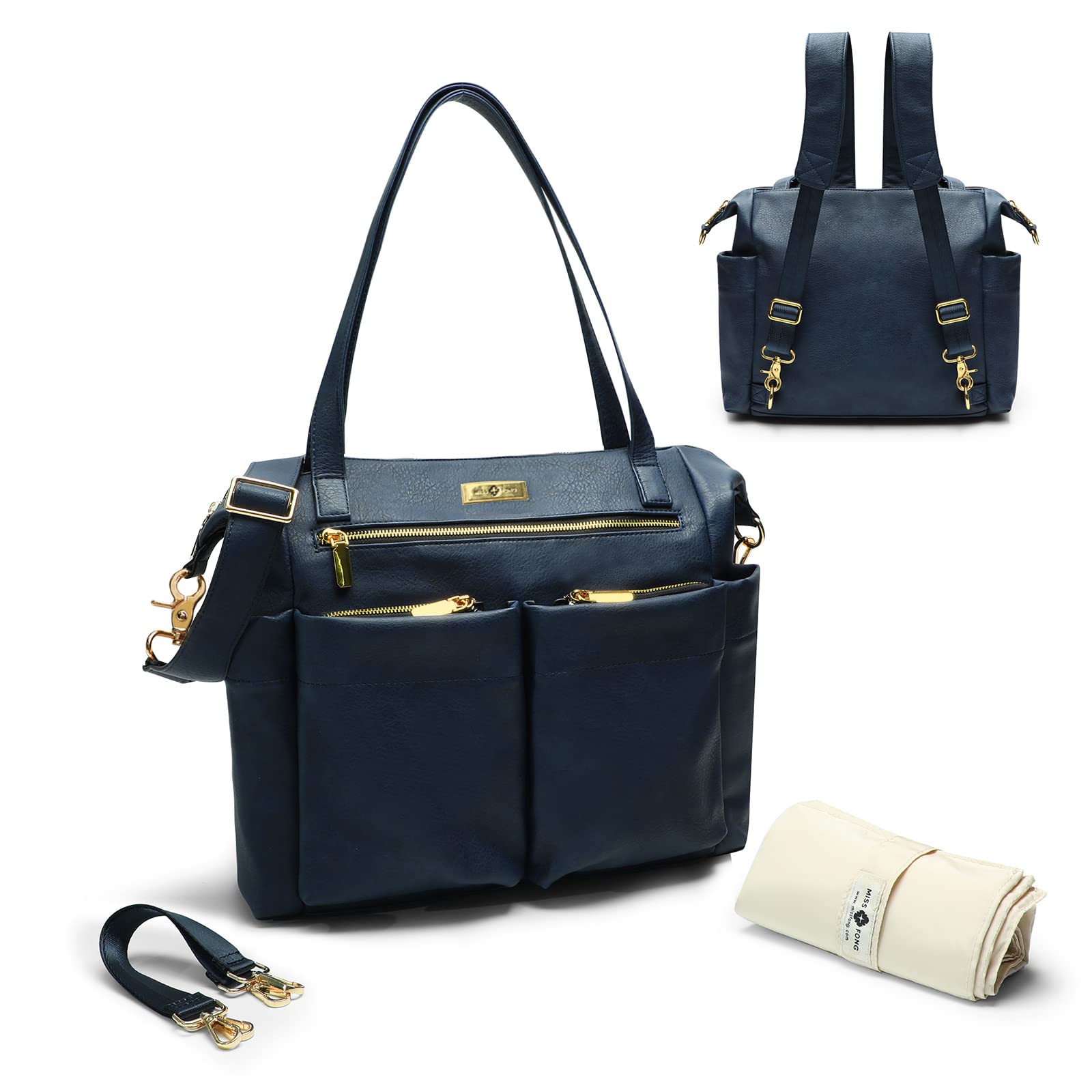 Diaper Bag Backpack by miss fong, Baby Bag,Leather Diaper Bag Tote, Diaper Tote Bag Backpack with Changing Pad, in Bag Organizer, Stroller Straps, Insulated Pockets and Shoulder Strap
