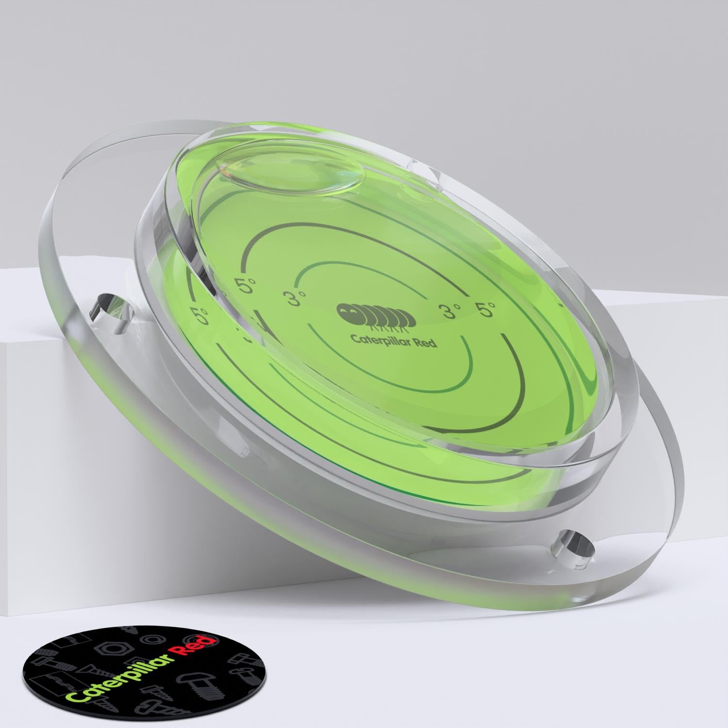 Livella a bolla circolare acrilica 100 mm, grande flangiata, graduata, bullseye