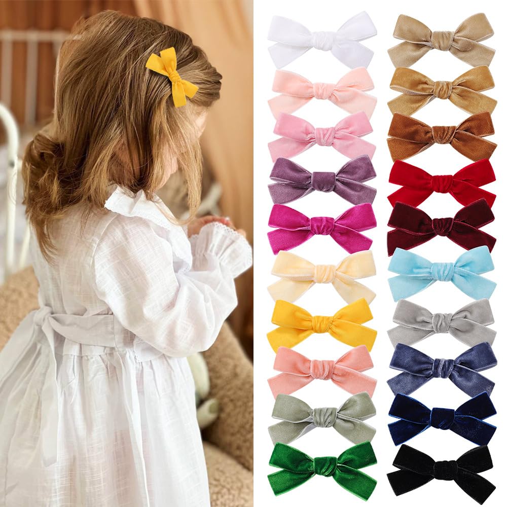 20 Pcs Baby Hair Clips and Bows 2.7 Inch Small Size Craft Ribbon Clips for Fine Hair Full Ribbon Covered Hair Accessories for Baby Girls