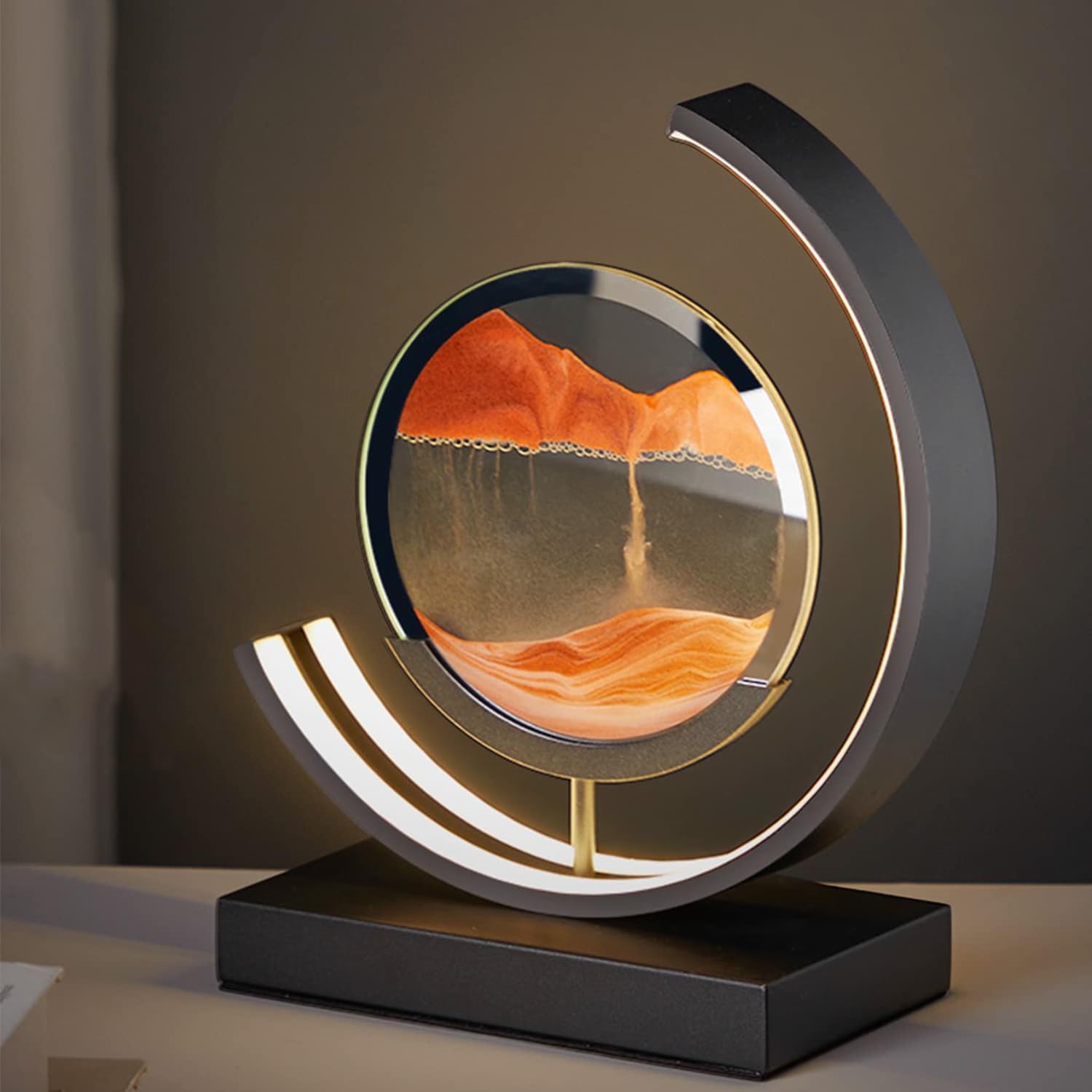 3D Sand Art Light, Round Sand Picture Lamp with Stand - 3 Colors, Relaxing Desktop Home Office Decor