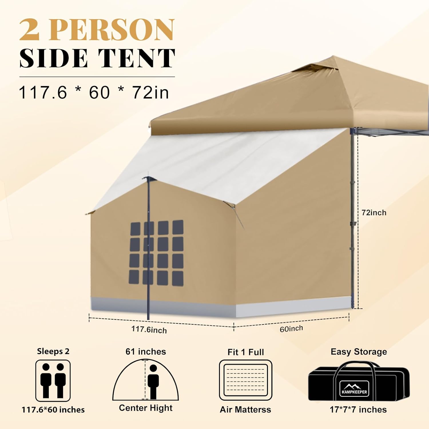 KAMPKEEPER Side Tent for 10x10 Canopy, Camping Cube, Instant Privacy Tent for Camping & Outdoor Events – Easy Set Up, Portable with Carry Bag