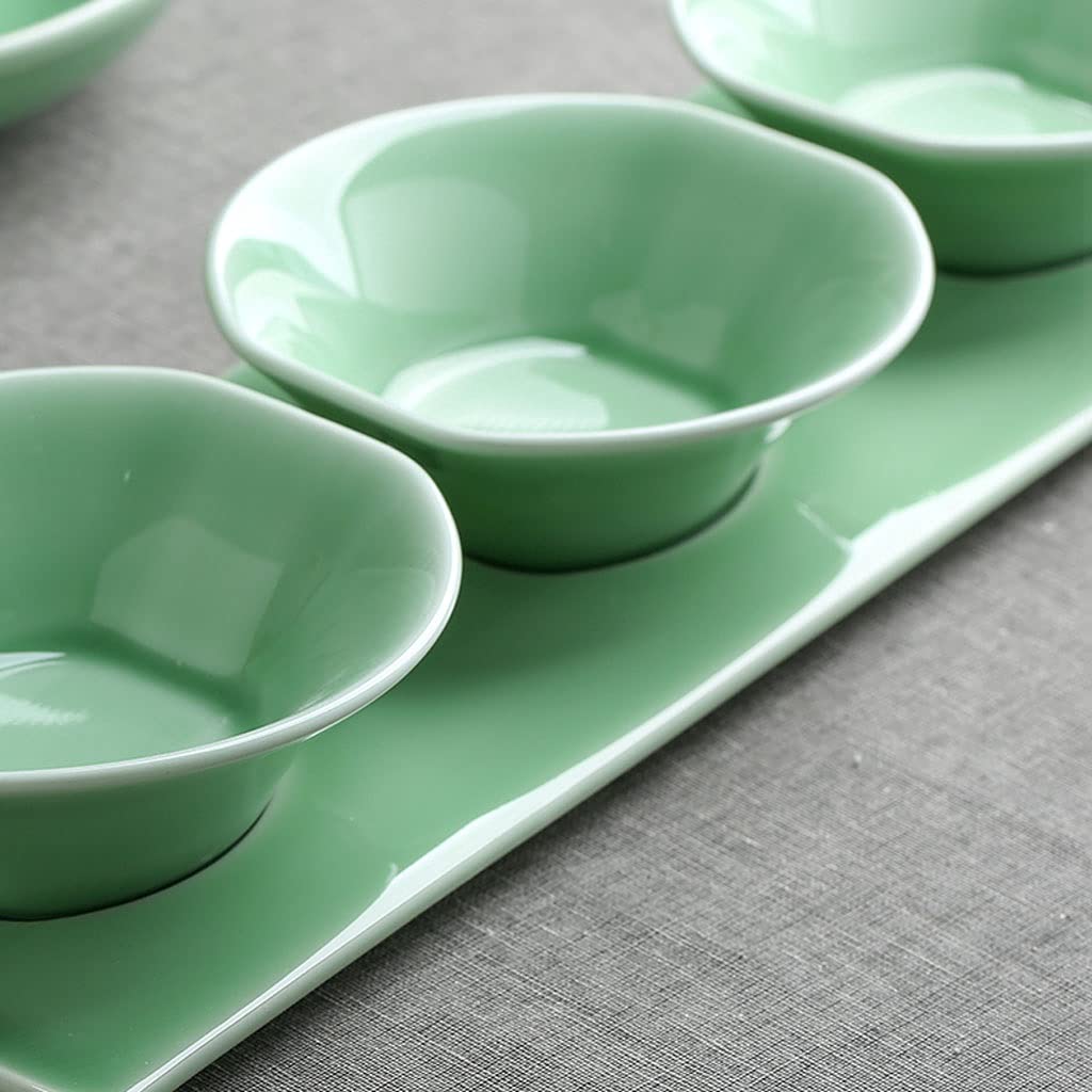 Soßenschale, Sojasoßenschale, 3-teiliges Set, Tablett mit 2 Fächern, Servierschale für Dip-Soßen für Essig, Sushi, Ketchup, Vorspeisen, Gewürze, Servierschalen, Dip-Schalen (A)