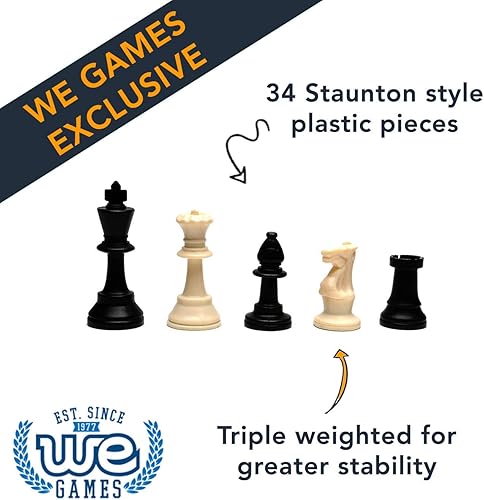 Miniatura 3 de WE Games Juego de ajedrez de torneo con piezas ponderadas, temporizador analógico, tablero de vinilo y bolsa de almacenamiento