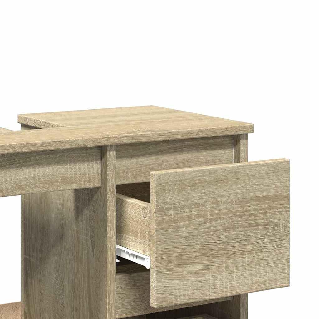 vidaXL Armoire de Salle de Bain, Meuble de Rangement avec Tiroirs et Compartiment, Organisateur de Toilette Maison Intérieur, Chêne Sonoma