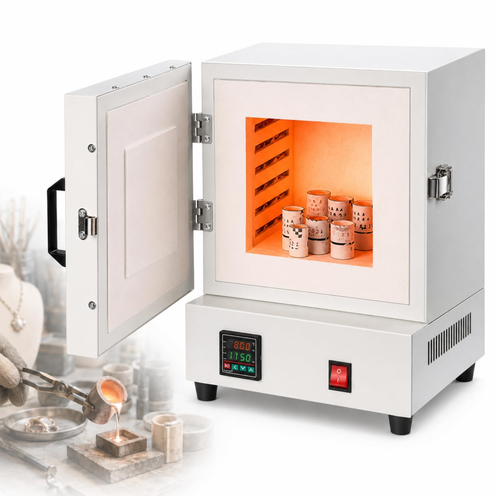 Forno da Tavolo Compatto da 2000 W, Forno Elettrico per Ceramica Domestica, Intervallo 0-1150 °c, Riscaldamento Uniforme su 4 Lati per Fusione di Gioielli, Argilla Metallica, Ceramica E Vetro.