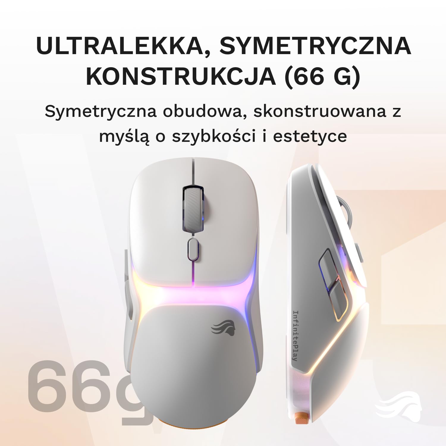 GLORIOUS Gaming – bezprzewodowa mysz gamingowa Model O3 – Wymienne baterie InfinitePlay, raportowanie 8k, przełączniki optyczne na 130M kliknięć, ultralekka: 66 g, Sensor optyczny 30k DPI, RGB – biel