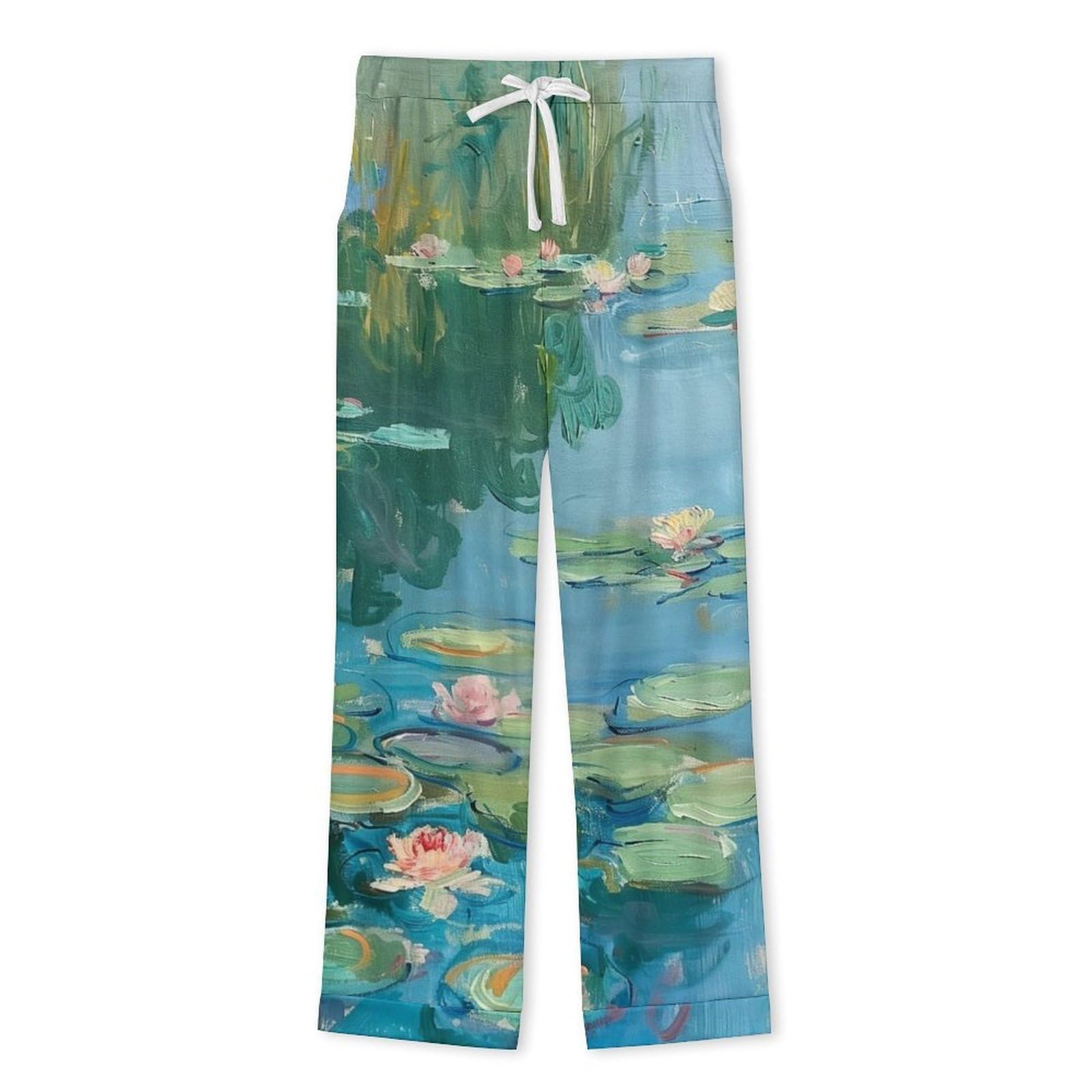 Completo Pigiama da Uomo 2 Pezzi - Paesaggio di Loto Pigiama A Maniche Lunghe Abbigliamento da Casa 2 Pezzi Top + Pantaloni Morbido E Caldo Pigiama Autunnale E Invernale