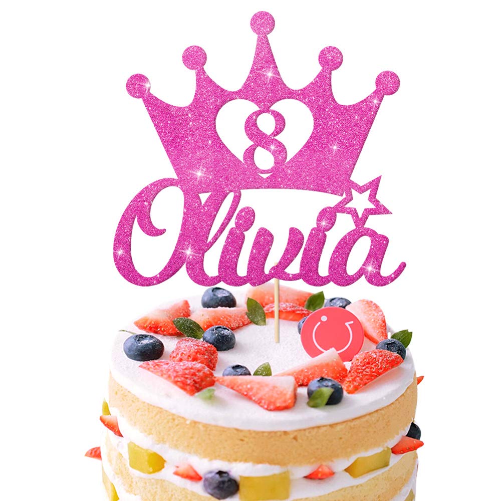 EDSG Personalised Birthday Cake Topper | Custom Crown Cake Decoration with Any Name Any Age 1 3 5 8 | Multicolour Glitter Cake Topper | Pink