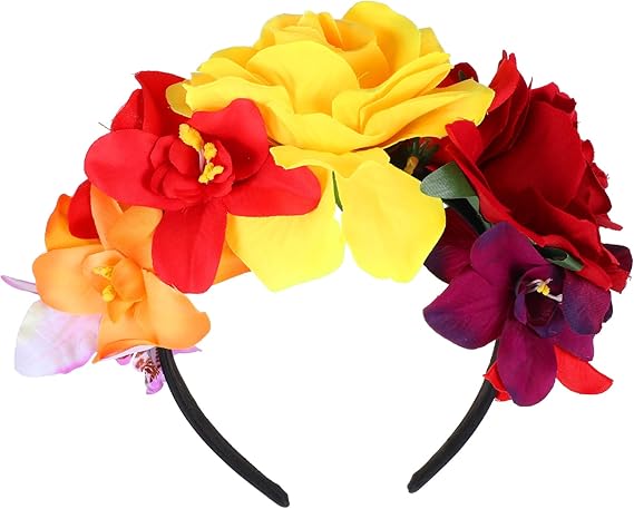 Amabro Halloween Headbands, Floral Day of the Dead Headband Mexican Flower Rose Crown Headpiece Halloween Cosplay Party Headdress Costume Hair Wreath Decorations for Women Men