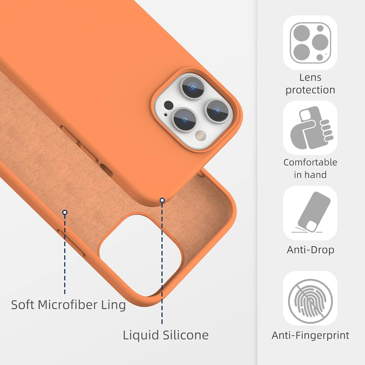 for iPhone 13 Pro Max Phone Case 6.7 inch, [Shockproof][Anti-Scratch] Slim Liquid Silicone Case Protective Bumper Rubber Gel Cover for iPhone 13 Pro Max 6.7" 2021(Orange)