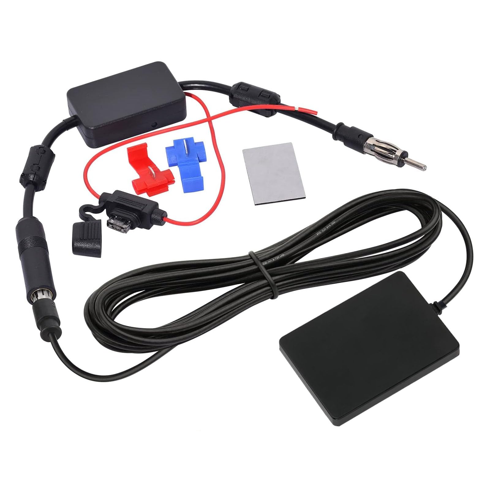 Bingfu Antenna Autoradio FM/AM con Amplificatore di Segnale, Antenna Patch Occultata a Montaggio sul Parabrezza, Connettore DIN per Auto Veicolo Camion SUV Barca Ricevitore Autoradio Radio Audio