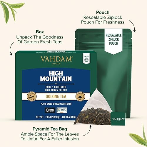 Vista 4 de VAHDAM - Bolsitas de té Oolong del Himalaya (100 bolsitas de té) - Té desintoxicante 100% natural Hojas sueltas de té Oolong en bolsitas