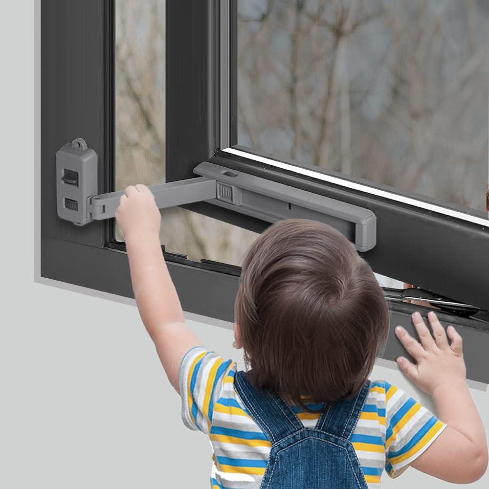 EUDEMONChildproof Window Lock, Baby Safety Window Restrictor, Easy to Install and Use, no Tools Need or Drill (Grey)
